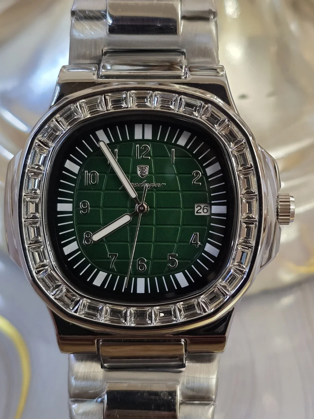 Stainless Steel Men's Watch with Green Dial